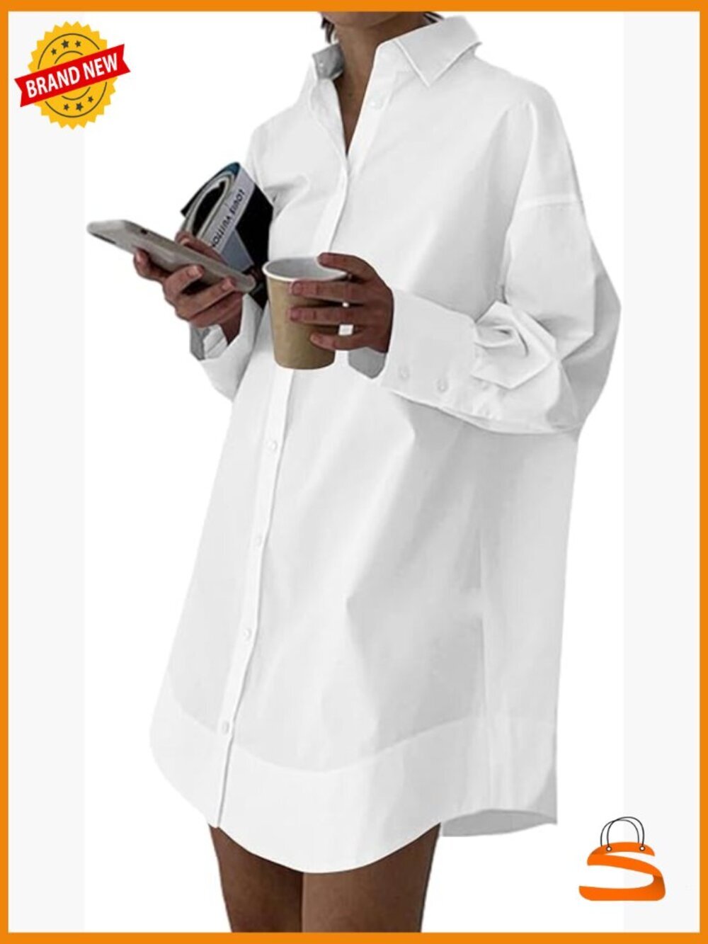 Casual Collar V Neck Button Down Long Sleeve Mini Shirt Dress